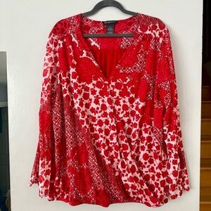 INC International Concepts Vibrant Red and White Patterned Blouse